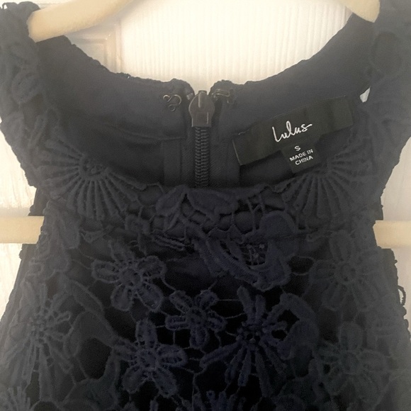 Lulu's Navy Crochet Floral Lace Mini Dress, Size Small - Picture 2 of 5